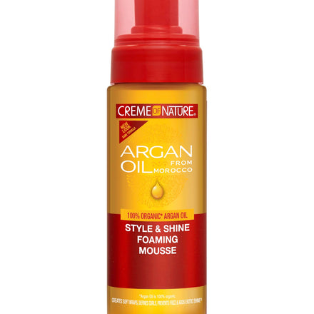 Creme of Nature Argan Oil Foaming Mousse, Style & Shine, Creates Soft Wraps, Defines Curls, Prevents Frizz & Adds Exotic Shine, 7 Fl Oz