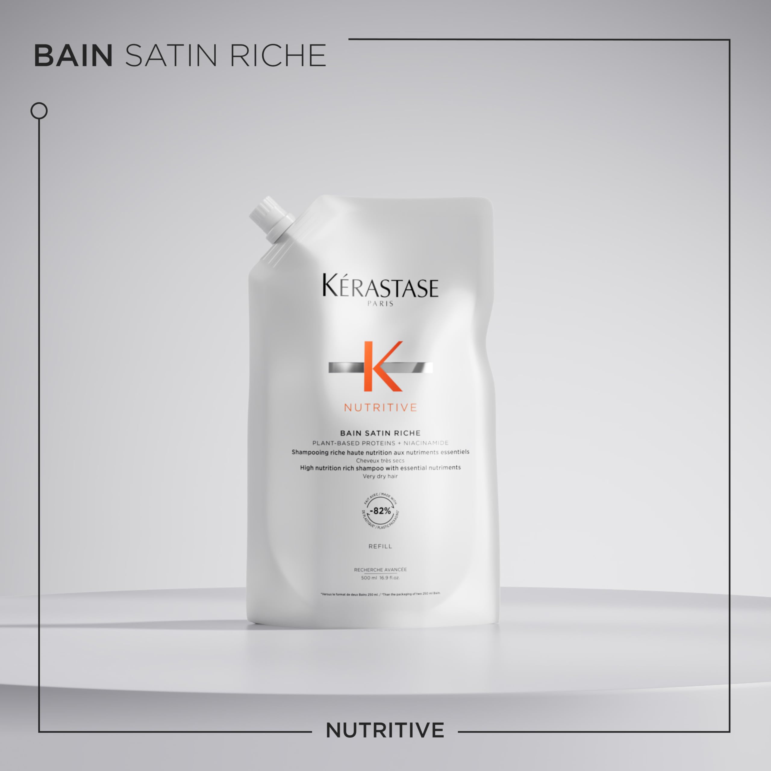 KERASTASE Nutritive Bain Satin Riche Shampoo Refill Pouch - Revitalizes & Strengthens Very Dry Hair, Restores Shine, 16.9 Fl Oz