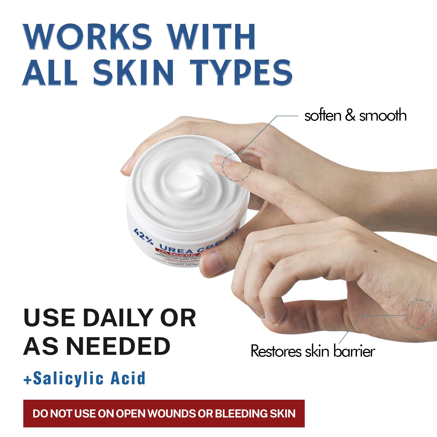 OUKEYA Urea Cream 42% plus Salicylic Acid 2%, Urea Foot Hand Cream for Dry Cracked Feet, Heels, Elbows, Salicylic Acid Cream for Moisturizer, Removes Corns Calluses Dead Skin and Softens Toenails