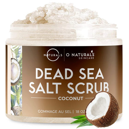 O Naturals 510g Ultra Hydrating Coconut Dead Sea Salt Scrub - Skin Smoothing Body Scrub Exfoliator & Foot Scrub, Body Exfoliator & Exfoliating Face Scrub - Facial Scrub
