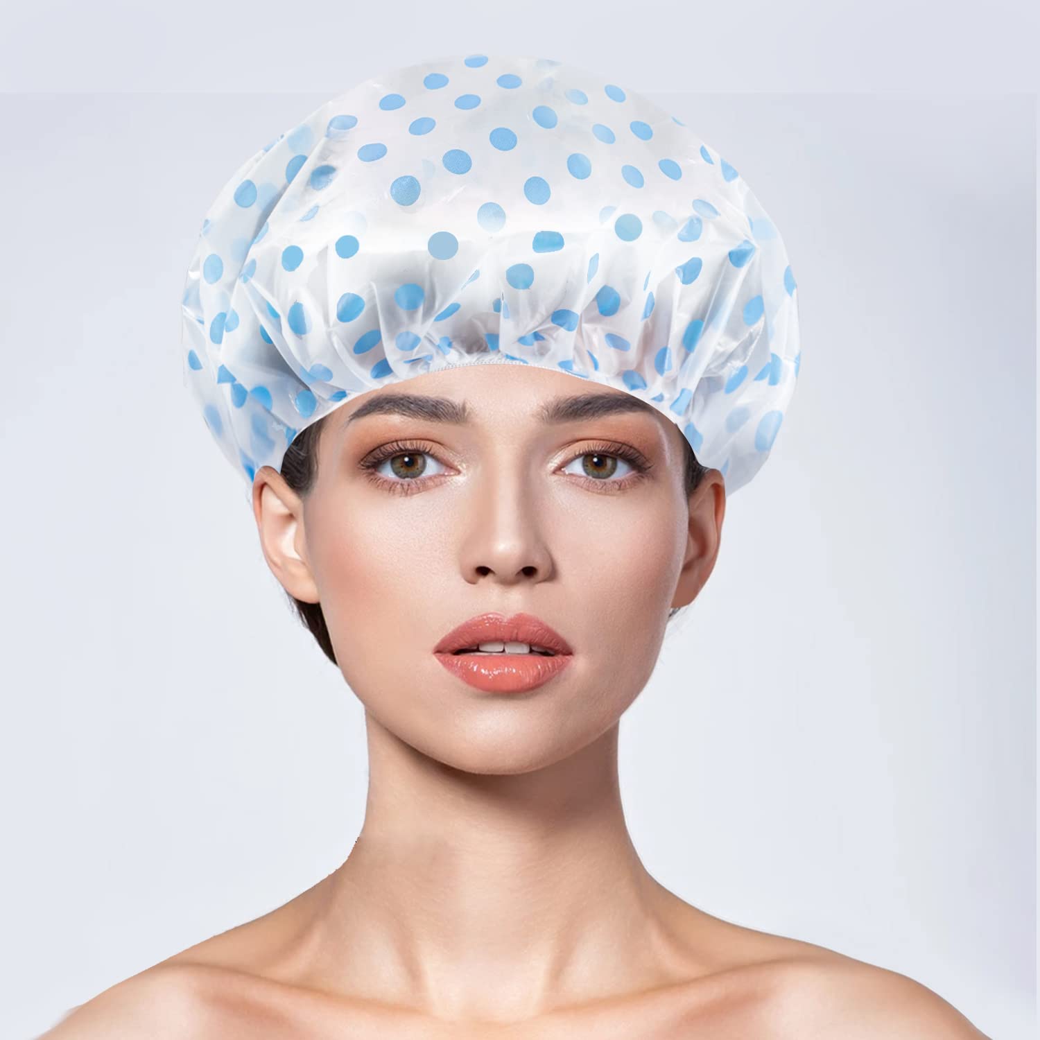6 Pcs OWill Shower Caps for Women uk,Waterproof and Reusable Bath Cap,28cm Width with Elastic Band, Large Plastic Long Hair Eco Cap.