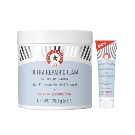 First Aid Beauty Ultra Repair Cream Intensive Hydration Daily Moisturiser for Face + Body – Strengthens Skin Barrier + Instantly Relieves Dry, Distressed Skin – 170.1 g + Bonus 28.3 g Travel Size