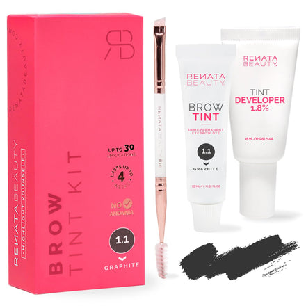 RB RENATA BEAUTY Brow Tint Kit – Eyebrow Tint Set – Dye Kit with Color Tint, Cream Developer and Styling Brush – Long-Lasting Effect Up to 4 Weeks – 30 Applications [Graphite]