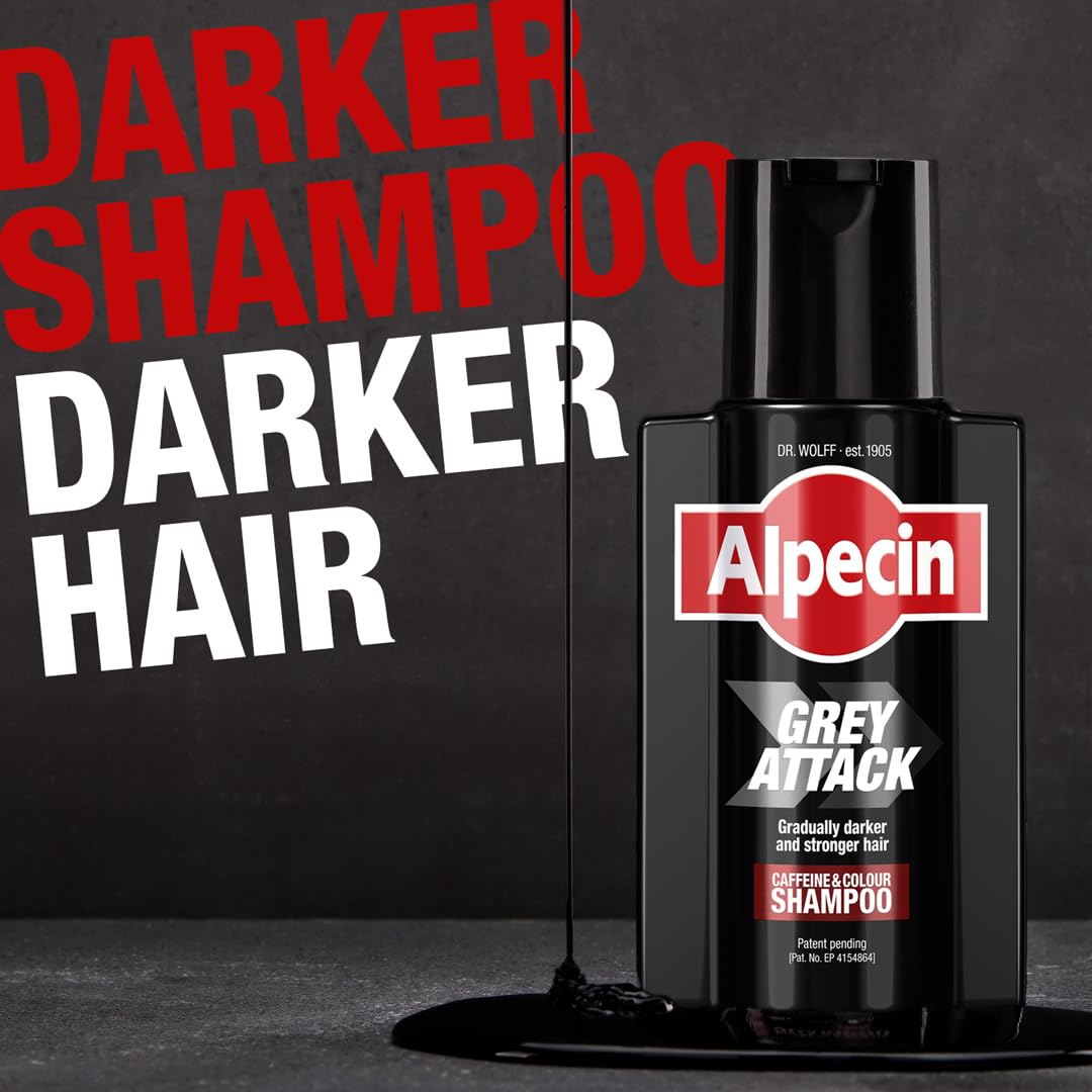Alpecin Grey Attack Caffeine & Colour Shampoo for Men 2x 200ml | Gradually Darker and Stronger Hair | Controlled & Natural Looking Colour Effect for Less Greys | Against Thinning Hair