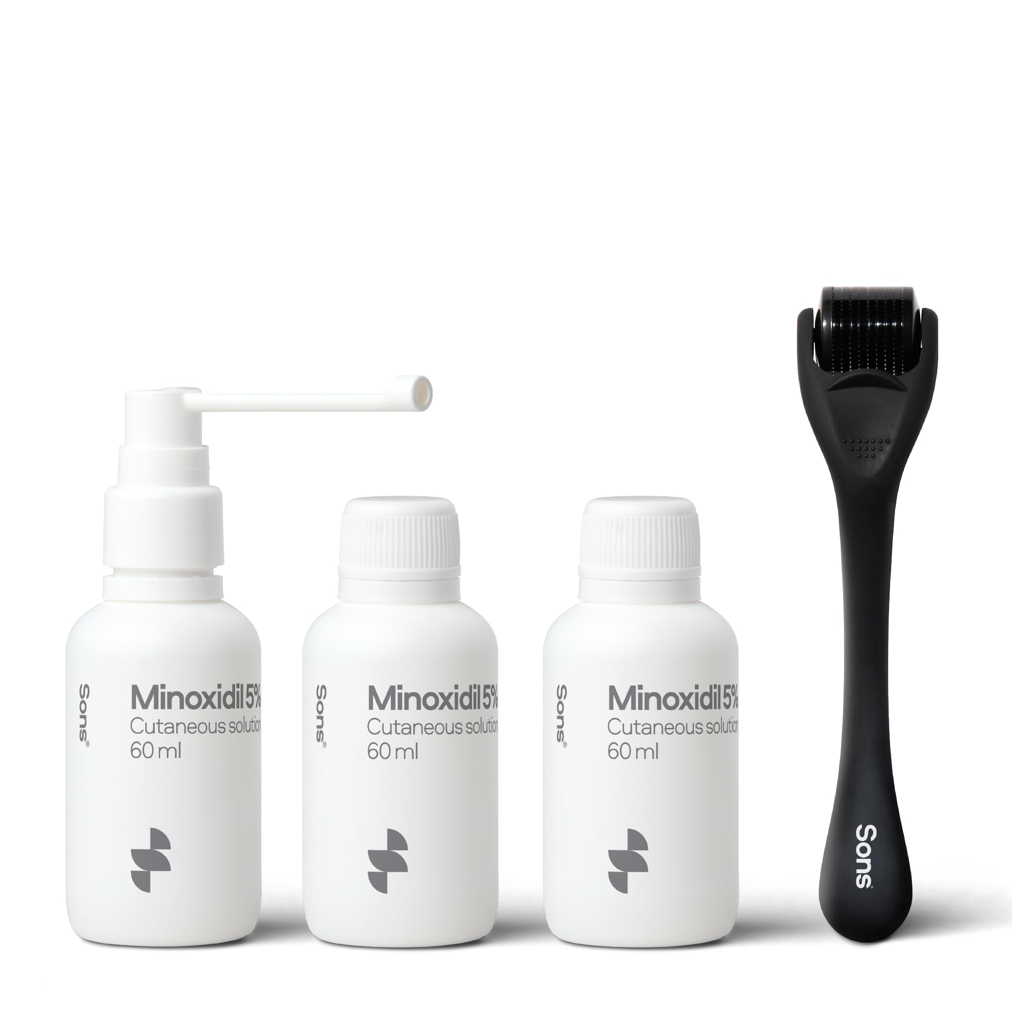 Sons Minoxidil 5% Cutaneous Solution & Dermaroller for Men. Hair Regrowth Treatment for Hair Loss & Thinning in Men. Microneedling Stimulates Collagen & Reactivates Shrunken Follicles. Made in Europe.