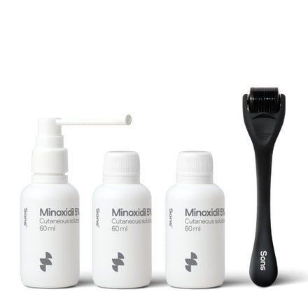 Sons Minoxidil 5% Cutaneous Solution & Dermaroller for Men. Hair Regrowth Treatment for Hair Loss & Thinning in Men. Microneedling Stimulates Collagen & Reactivates Shrunken Follicles. Made in Europe.