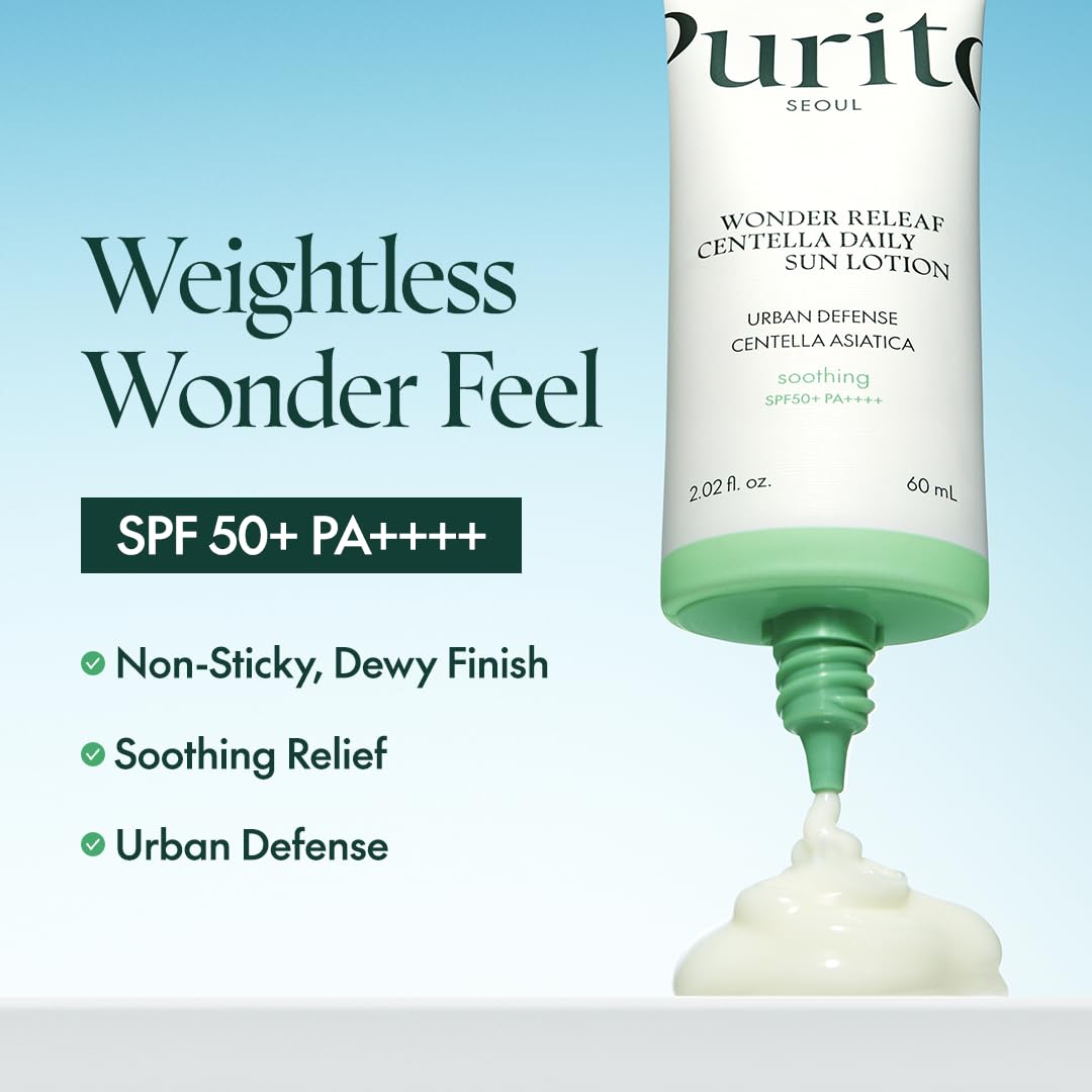 PURITO SEOUL Weightless Centella Sunscreen SPF50+, 60ml – For Sensitive Skin, Non-Sticky & Dewy Finish, Anti-Pollution Urban UV Protection