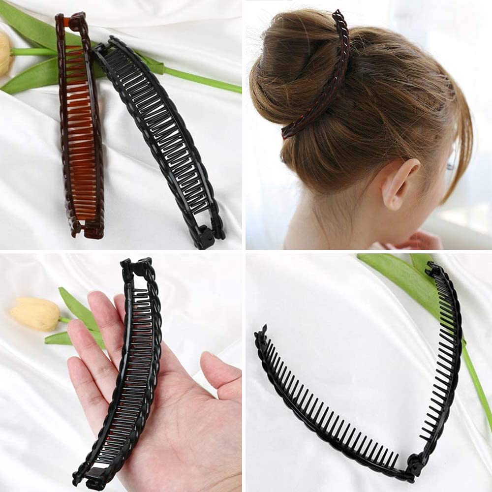 Rocita one black and one brown long banana hair clips dual purchase 15cm