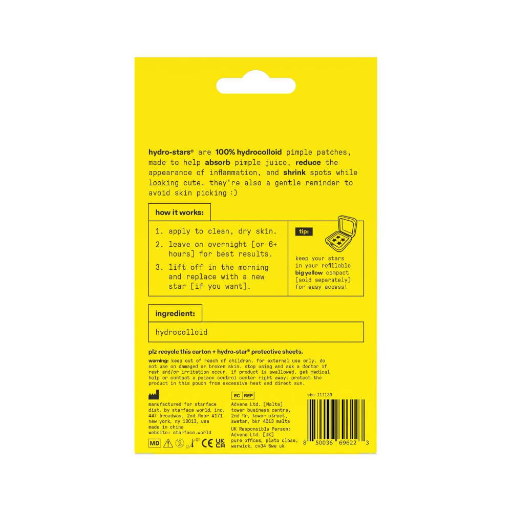 Starface World Hydro-Stars Big Pack, Hydrocolloid Pimple Patches, Absorb Fluid and Reduce Redness, Cute Star Shape, Cruelty-Free Skincare (96 Count)