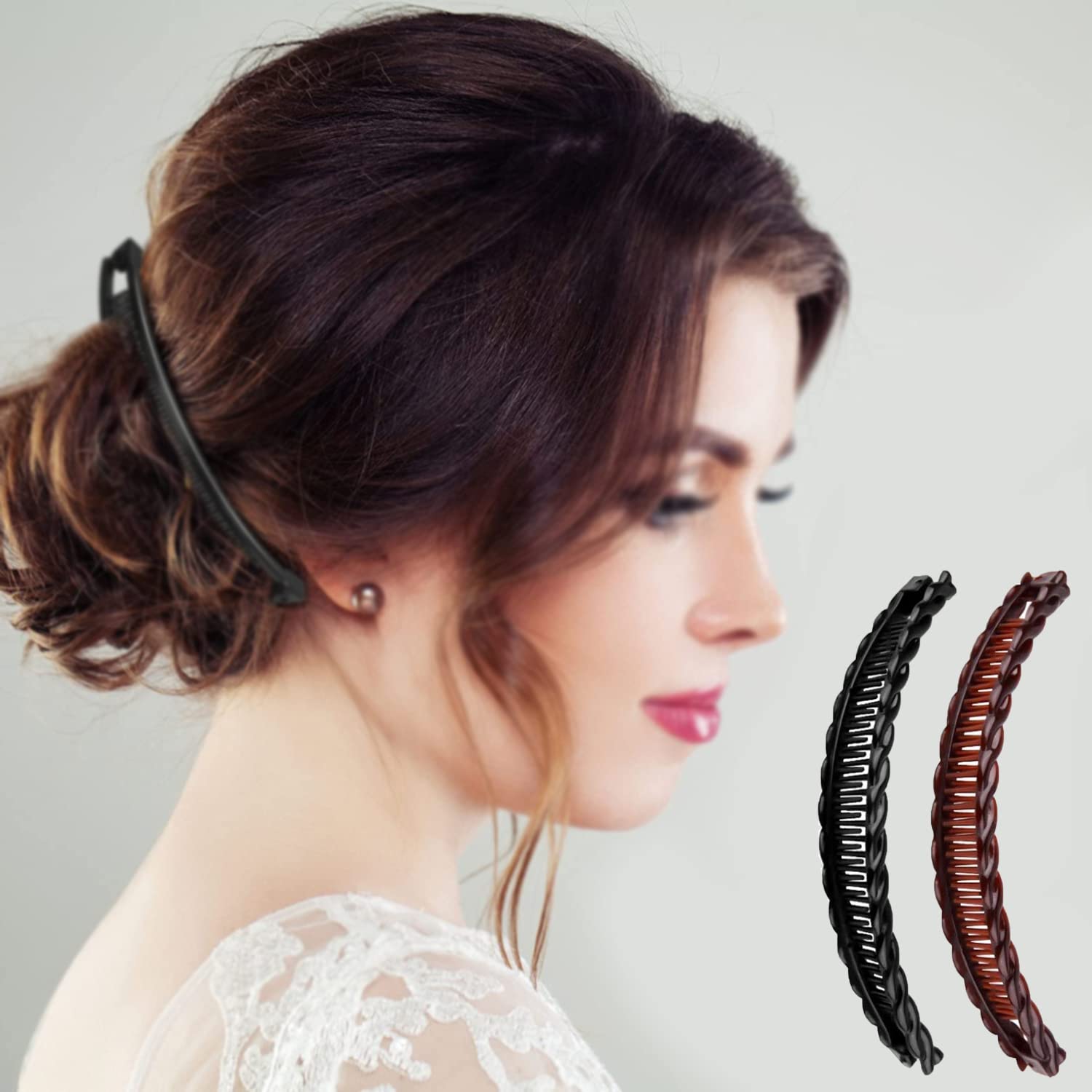 Rocita one black and one brown long banana hair clips dual purchase 15cm