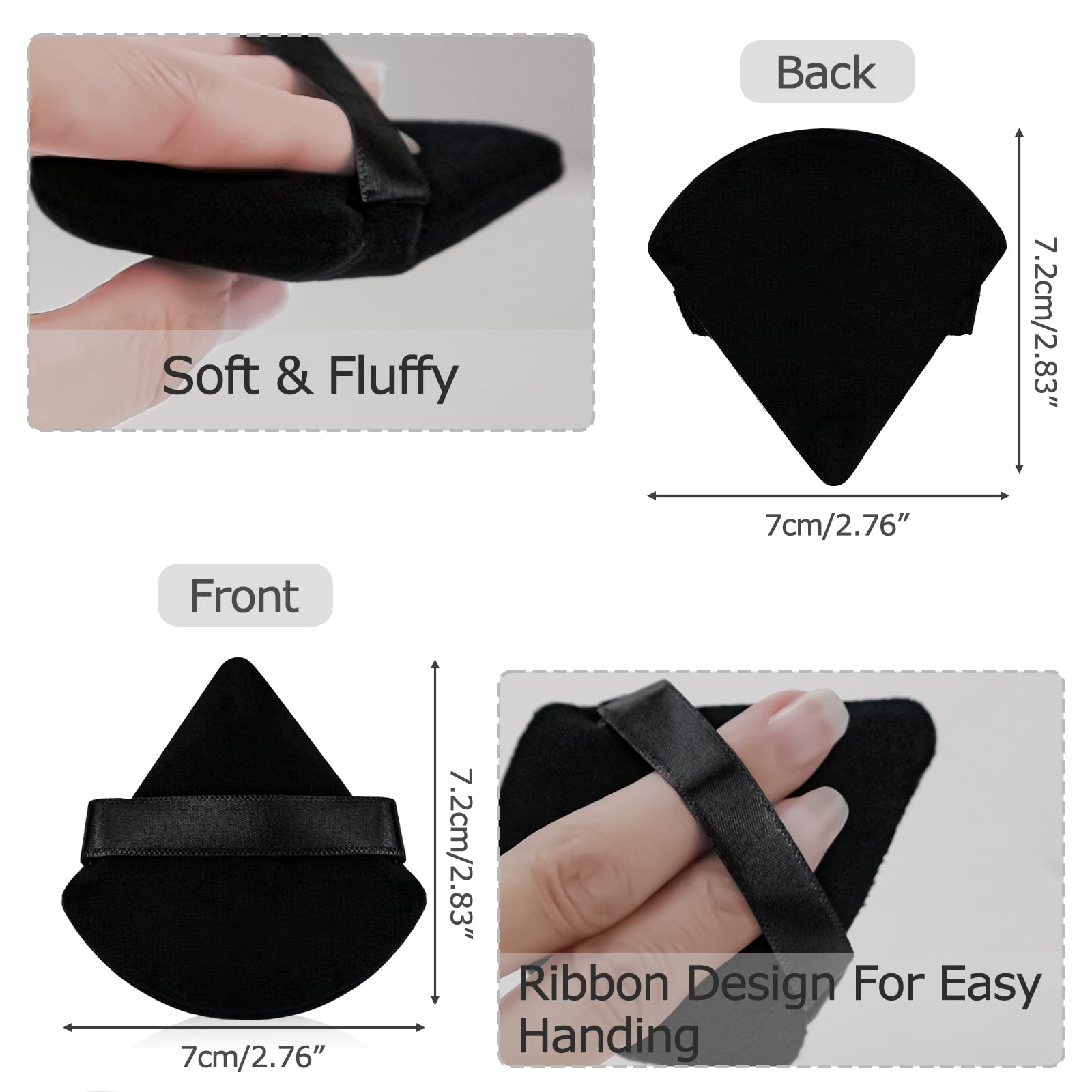 Flytianmy 9Pcs Triangle Powder Puffs, Face Makeup Puff for Body Loose Powder Beauty Makeup Tool Black