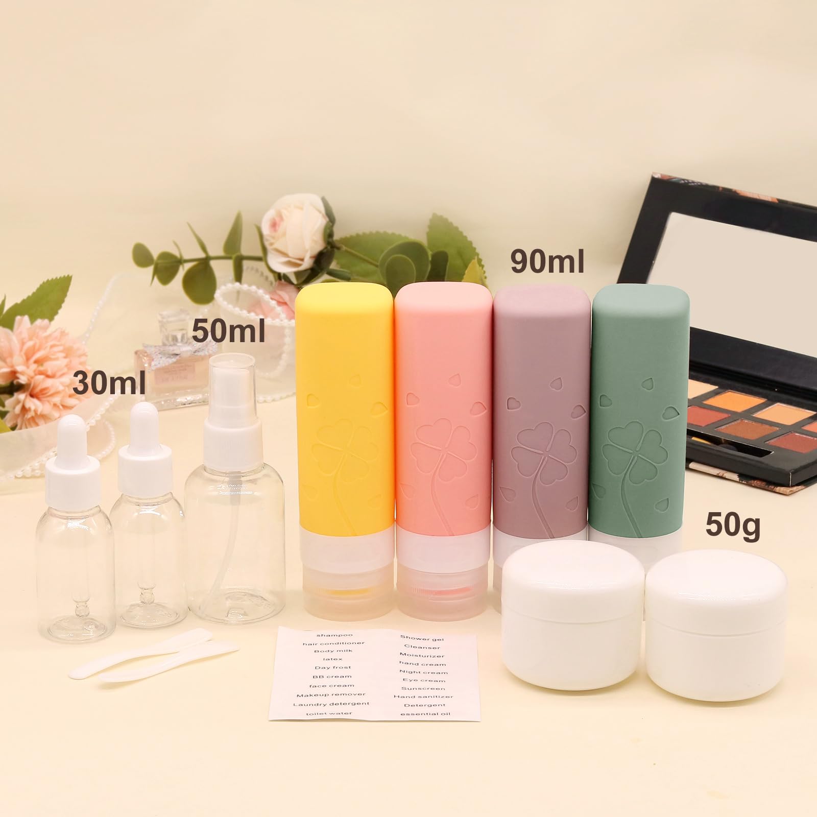 12 Pcs Travel Bottles Set for Toiletries, Silicone Travel Bottles with Clear Travel Toiletry Bag, Leak Proof Refillable Squeezable, TSA Approved Travel Containers for Shampoo Conditioner Lotion