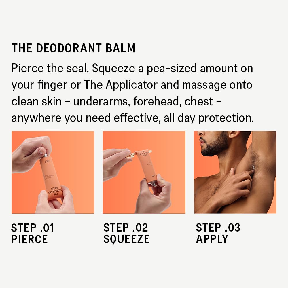 AKT, THE DEODORANT BALM. Award winning, multi-use, natural deodorant. Plastic Free. Gender Free. Aluminium Free. 100% effective — 1 tube lasts up to 3 months. SC.02 AFTER THUNDER. 50ml