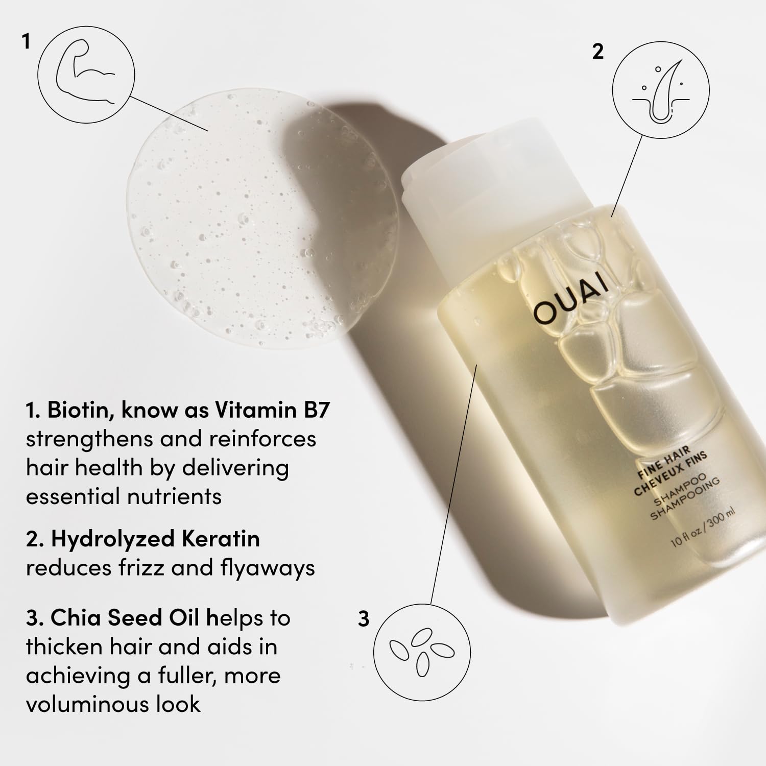 OUAI Fine Shampoo and Conditioner Set - Sulfate Free Shampoo and Conditioner for Fine Hair - Made with Keratin, Marshmallow Root, Shea Butter & Avocado Oil - Free of Parabens & Phthalates - 300 ml