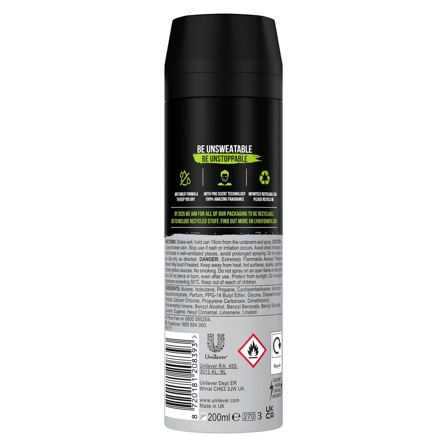 Lynx Anti-Perspirant Epic Fresh 72-Hour Sweat & Odour Protection Deodorant Spray for Men with Unique Scent of Grapefruit and Tropical Pineapple, 200ml Pack of 3