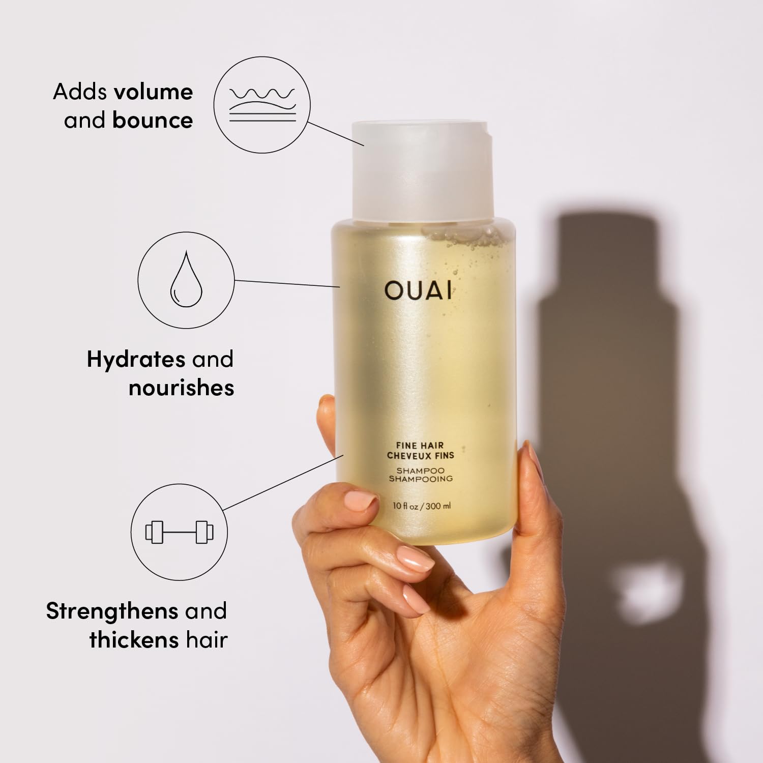 OUAI Fine Shampoo and Conditioner Set - Sulfate Free Shampoo and Conditioner for Fine Hair - Made with Keratin, Marshmallow Root, Shea Butter & Avocado Oil - Free of Parabens & Phthalates - 300 ml