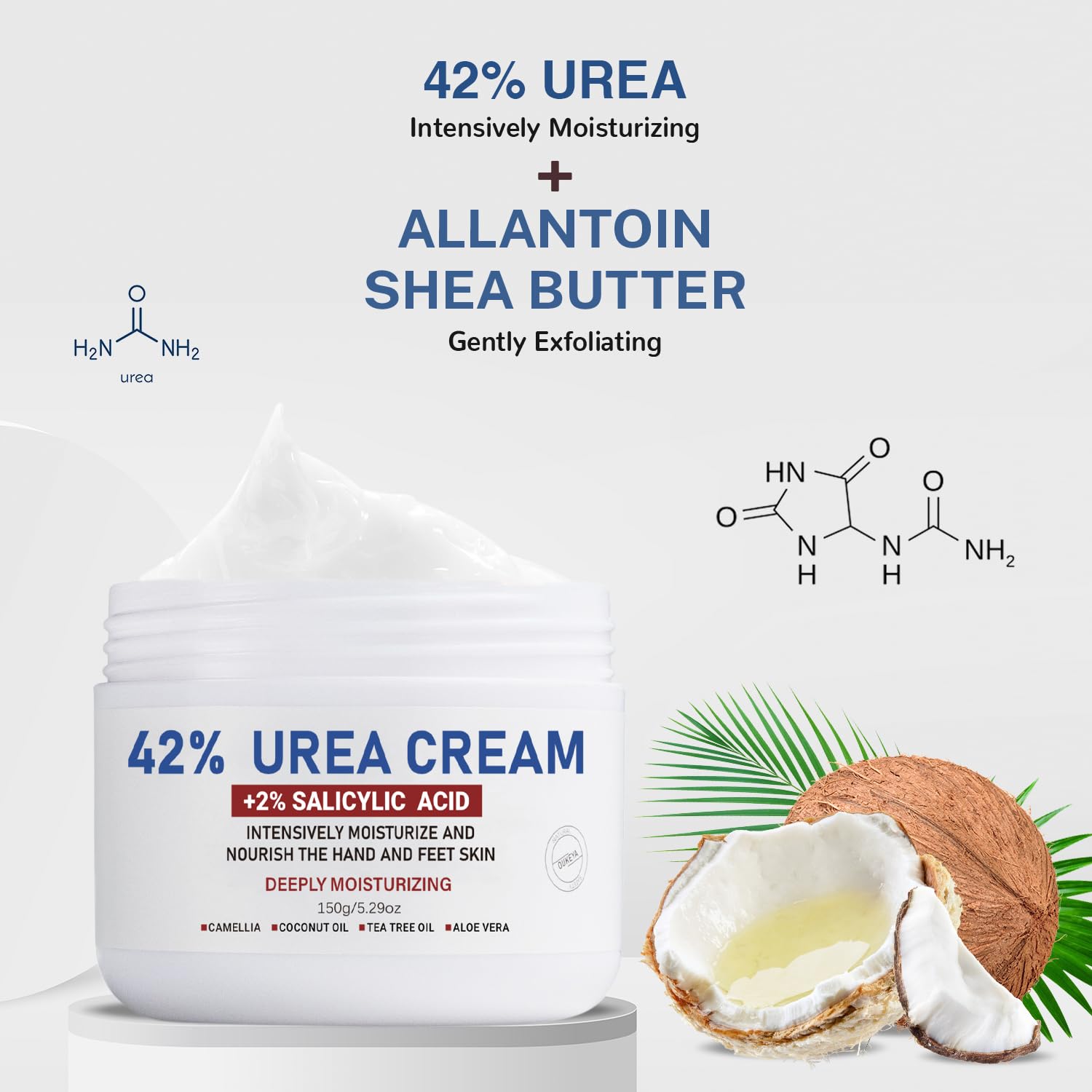 OUKEYA Urea Cream 42% plus Salicylic Acid 2%, Urea Foot Hand Cream for Dry Cracked Feet, Heels, Elbows, Salicylic Acid Cream for Moisturizer, Removes Corns Calluses Dead Skin and Softens Toenails