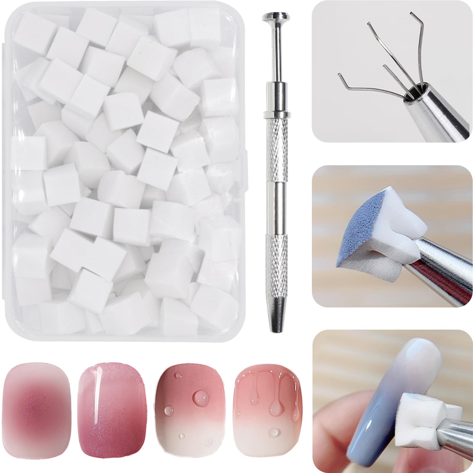 100 Pieces Nail Sponge with Metal Clamp, Nail Brushes, Nail Ombre Design, Nail Art Tools Sponge Brush, Used to Create a Variety of Gradient Nail Art Patterns
