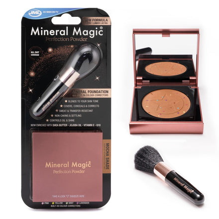 JML Mineral Magic Makeup Perfection Powder - Long Lasting Pressed Face Powder Foundation Covers Conceals, Corrects and Q10 Hydrates - Make Up to Cover Fine Lines Blemishes and Dark Circles - Mocha