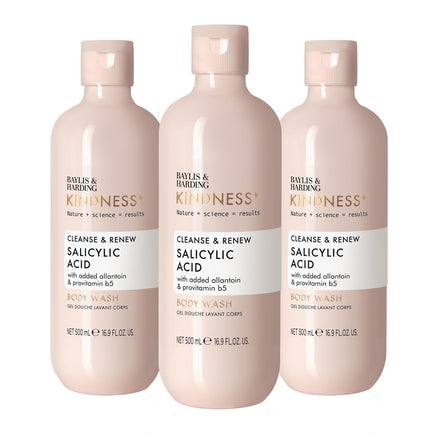 Baylis & Harding Kindness+ Salicylic Acid Cleanse & Renew 500ml Body Wash (Pack of 3) - Vegan Friendly