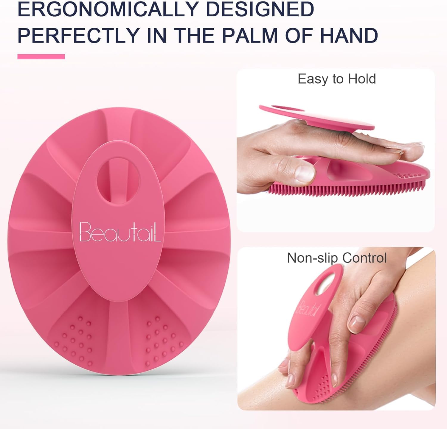 Silicone Body Scrubber 4 Pack, BEAUTAIL Shower Bath Wash Brush, Gentle Exfoliating Scrub Cleansing Loofah for Women Men Baby Sensitive Skin, Lather Nicely, More Hygienic, Black+Pink+Blue+Cyan