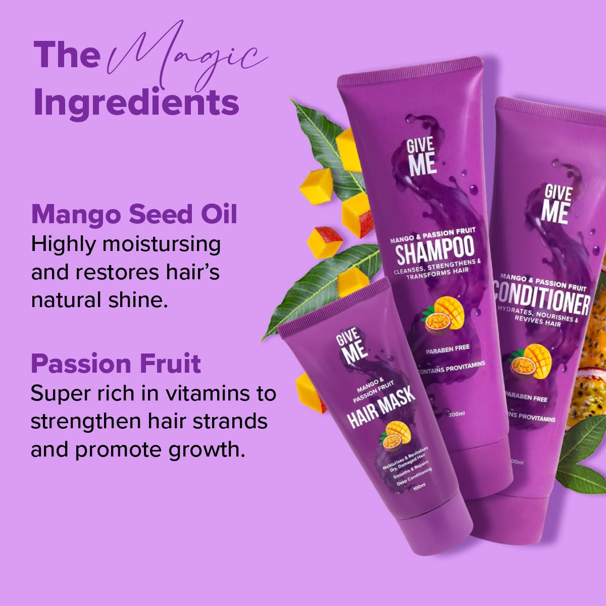 Give Me Cosmetics, Shampoo and Conditioner Sets, for Greasy Hair, with Mask, Mango & Passion Fruit, Paraben Free, Haircare Gift Set for Teenage Girls Women