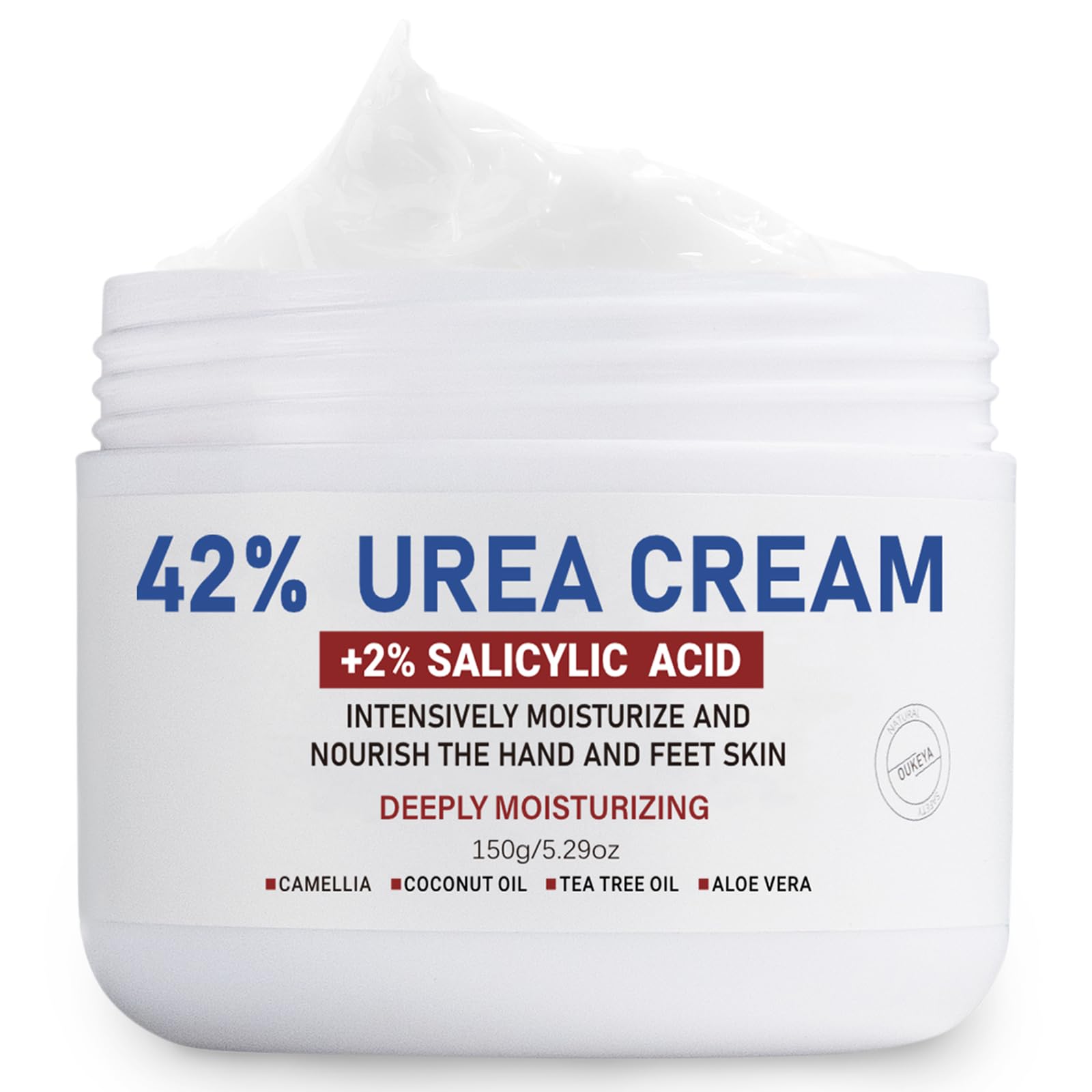 OUKEYA Urea Cream 42% plus Salicylic Acid 2%, Urea Foot Hand Cream for Dry Cracked Feet, Heels, Elbows, Salicylic Acid Cream for Moisturizer, Removes Corns Calluses Dead Skin and Softens Toenails