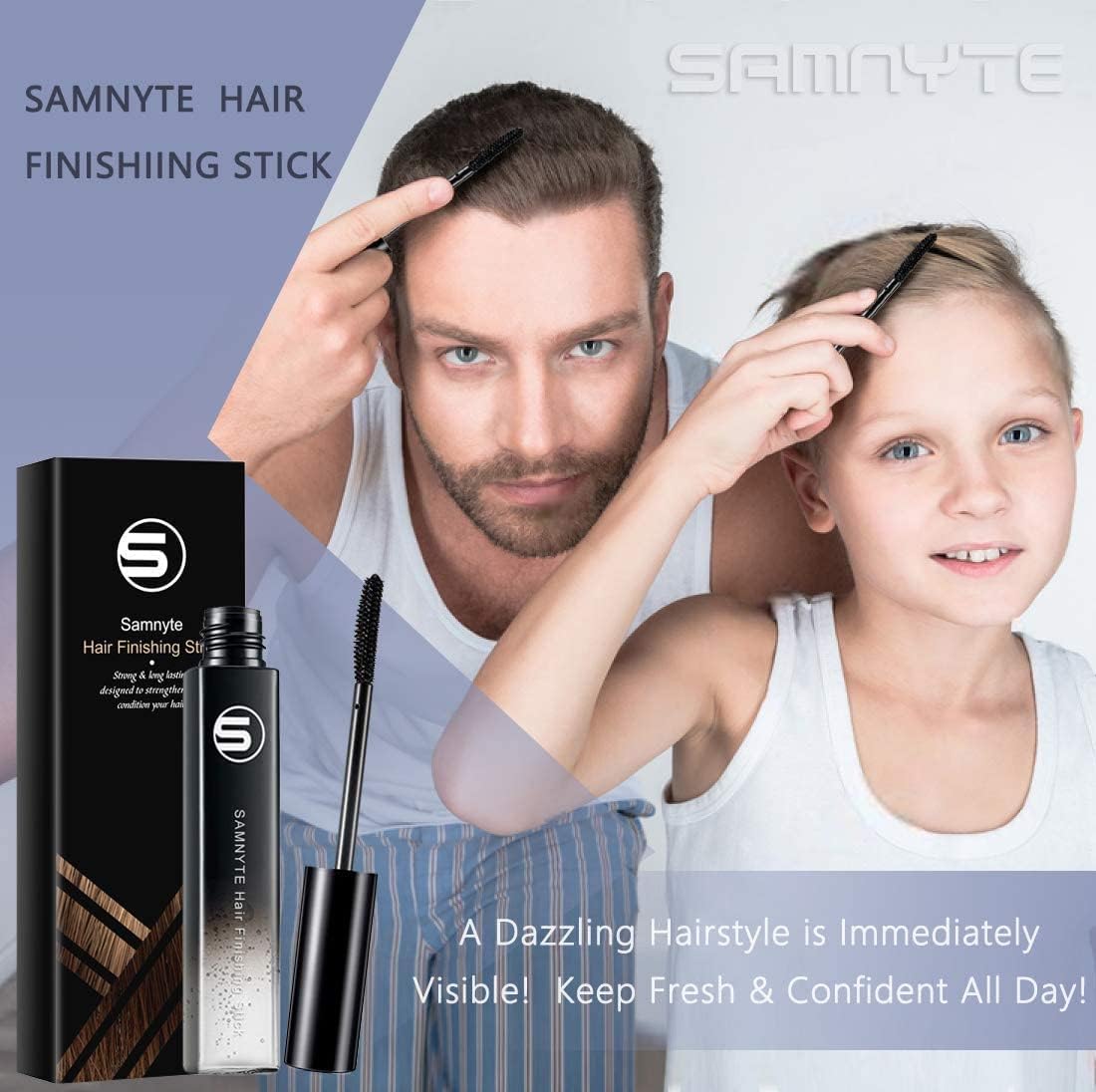 Samnyte Hair Finishing Stick, (4 Pack) Flyaway Stick for Baby Hair, Natural Moisturizing & Shiny Hair Mascara for Flyaways, Non-greasy