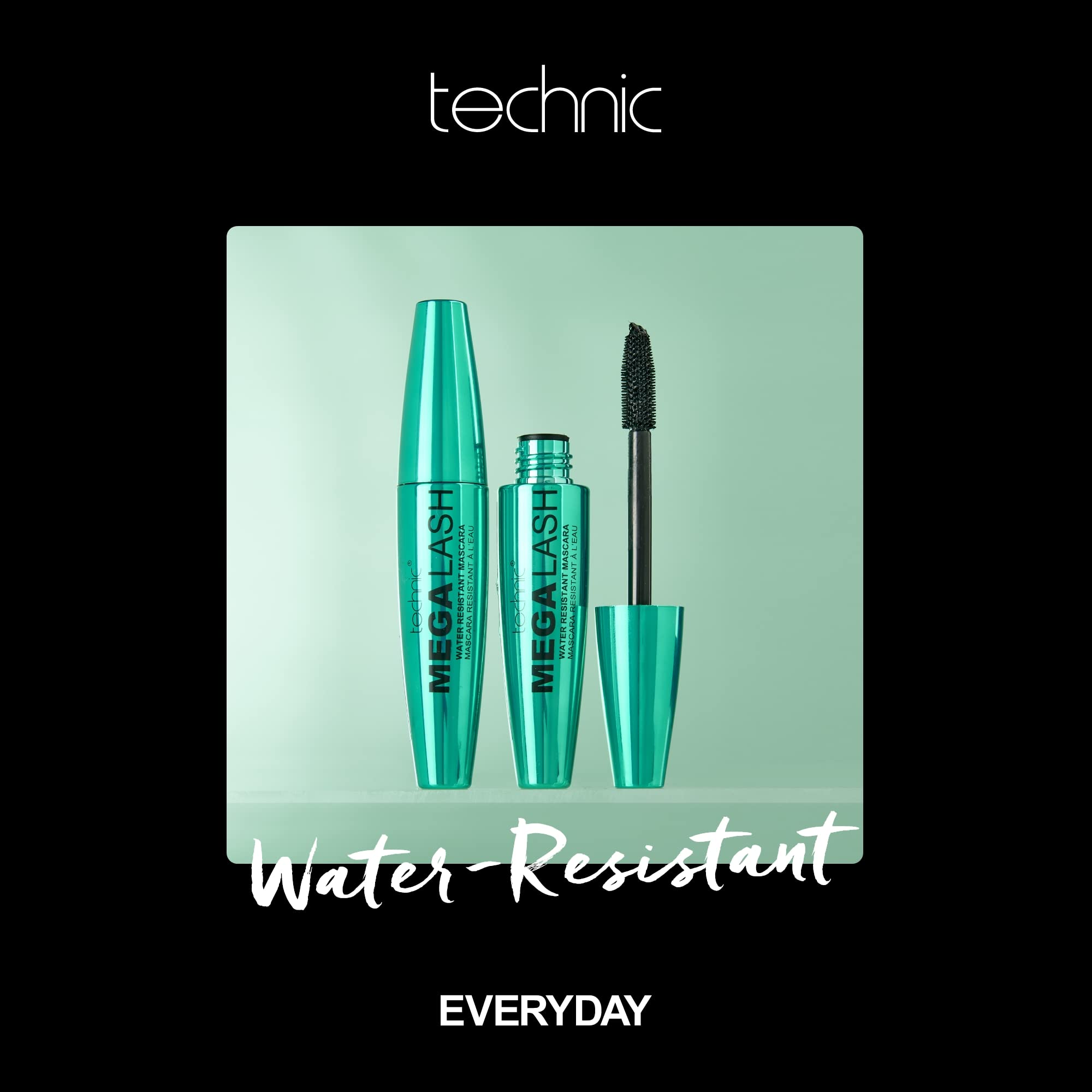 Technic Mega Lash Water Resistant Mascara - Ultra Black, Water Resistant, Hard Wearing, Lash Building Formula For Volume Glam Lashes - 12ml