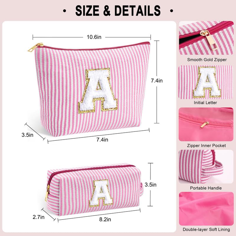 SEFORICO Personalized Make Up Bag - Birthday Gifts for Women Large Capacity A-Z Cosmetic Bags 2 Pack Makeup Bag Women's Portable Toiletry Bag
