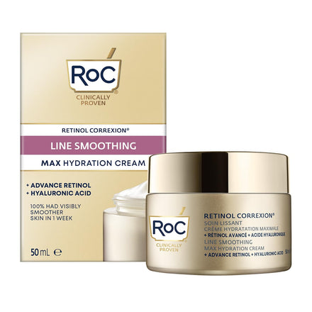 RoC Retinol Correxion Line Smoothing Max Hydration | Face Cream with Hyaluronic Acid, Anti-Wrinkle Moisturiser | 50 ml
