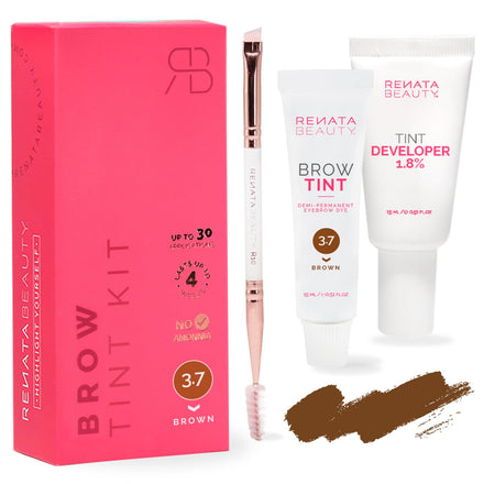 RB RENATA BEAUTY Brow Tint Kit – Eyebrow Tint Set – Dye Kit with Color Tint, Cream Developer and Styling Brush – Long-Lasting Effect Up to 4 Weeks – 30 Applications [Brown]