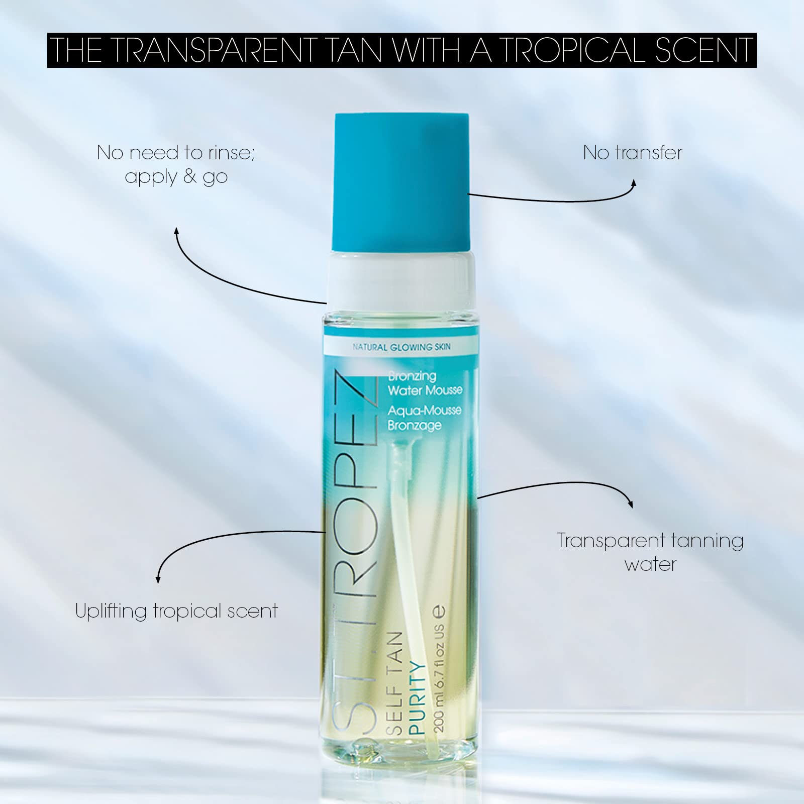 ST TROPEZ Self Tan Purity Bronzing Water Mousse, Clear Tanning Water Foam, Streak-Free Finish, Develops in 4-8 Hours, Vegan, Natural & Cruelty Free, 6.7 Fl Oz