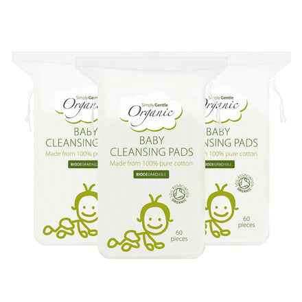 Simply Gentle Baby Cleansing Pads - Perfect for Sensitive Skin - Pure Cotton Pads for Newborn Baby - Free from Odours or Irritants - Rectangular Shaped Disposable Cotton Pads - 3 Packs of 60 Pads