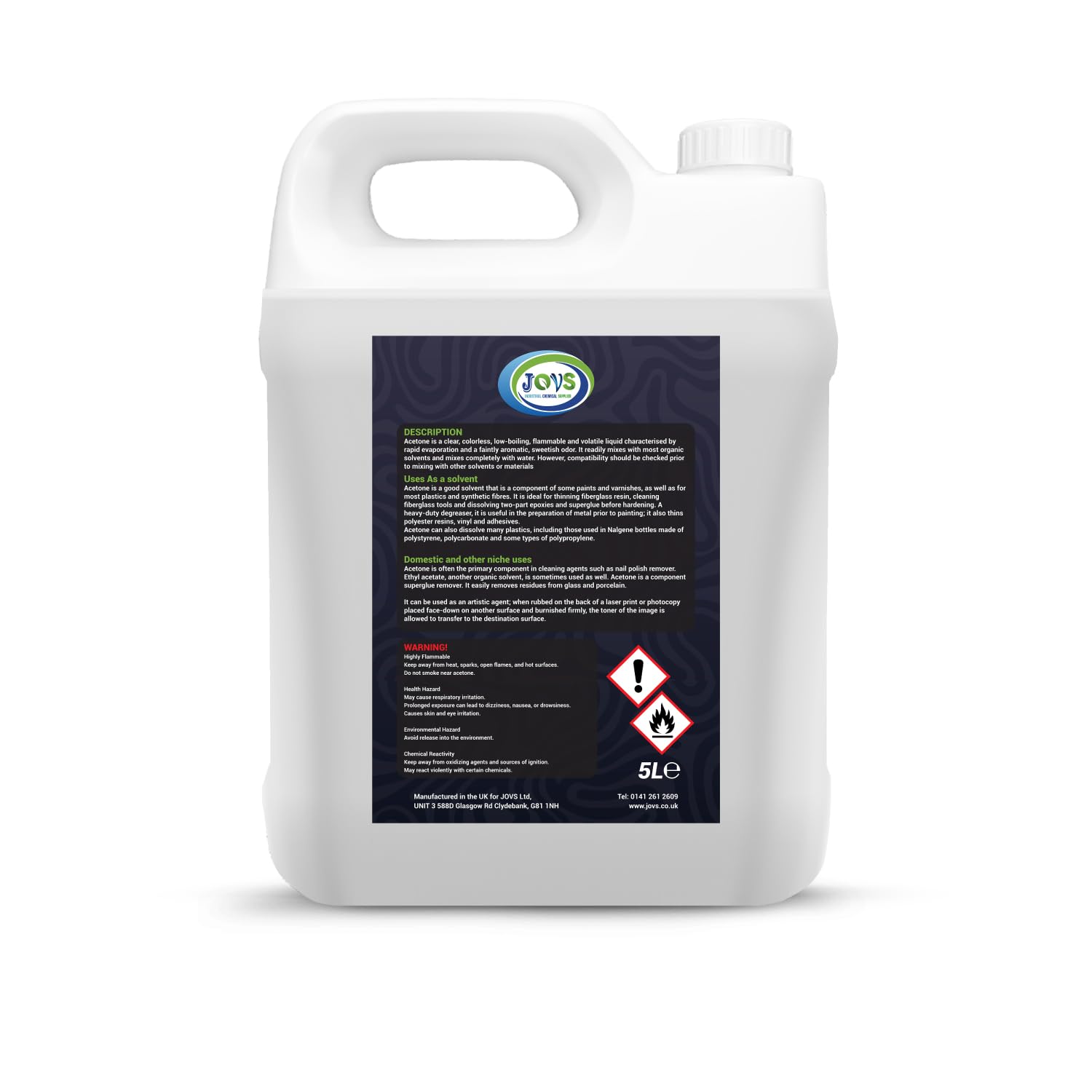 99.99% Pure Acetone 5 Litre | Professional Strength Nail Polish Remover | Acrylic, UV/LED, Nail Glue & Varnish Remover | Salon-Quality, Multi-Purpose Solvent.