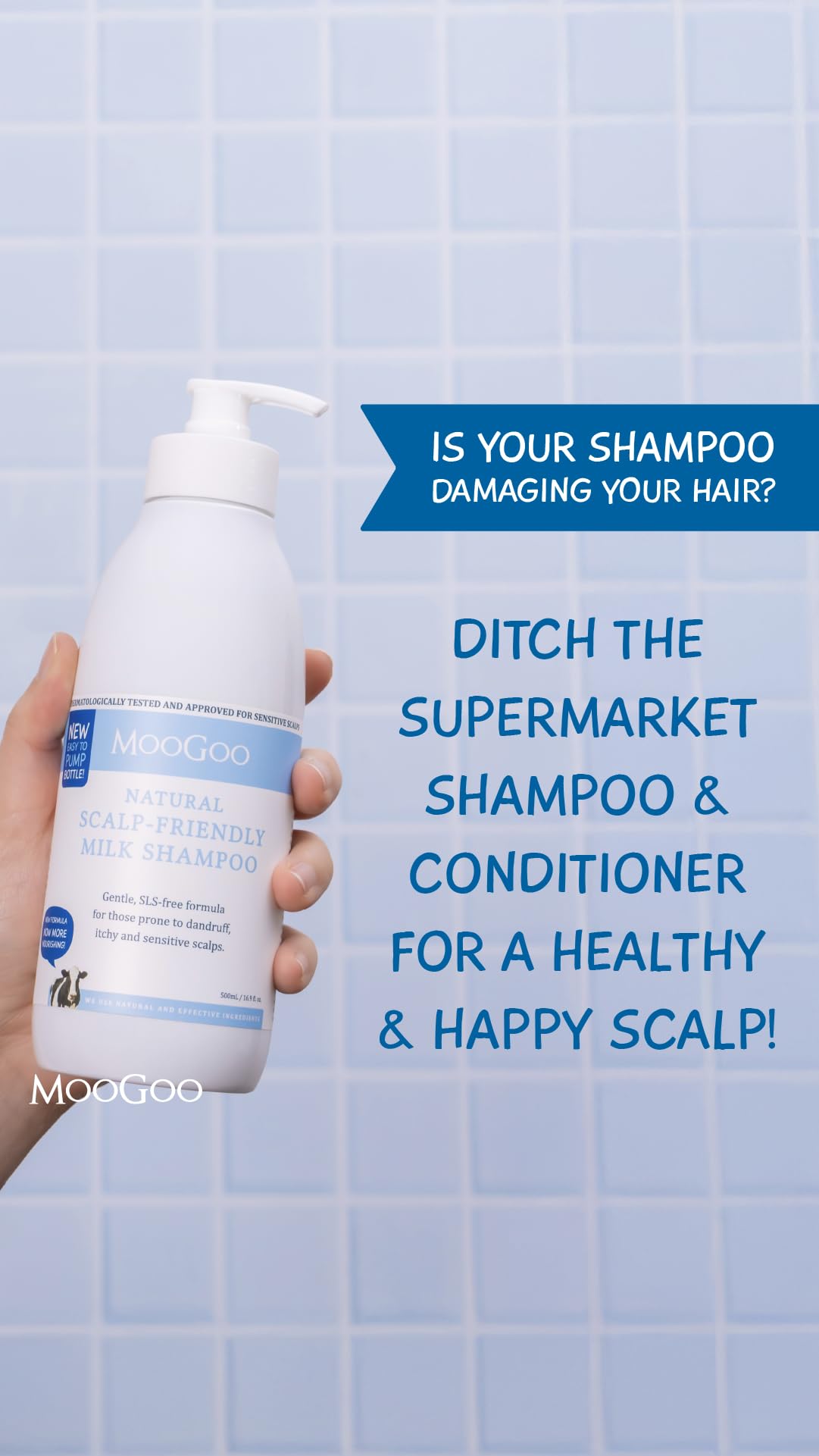MooGoo Milk Shampoo – For Itchy, Dry, Eczema, Psoriasis & Dandruff Prone Scalps – SLS, Silicone, Sulfate & Paraben Free - Natural & Gentle Formula – 500ml / 16.9 fl.oz.