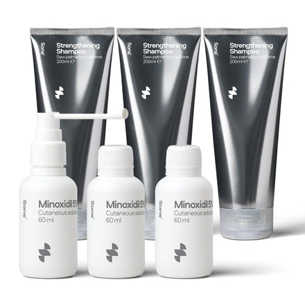 Sons Minoxidil 5% Solution & Hair Growth Shampoo for Men. Hair Regrowth Treatment. DHT Blocker Head Wash with Caffeine. Hair Thickening & Anti-Dandruff Formula. 3 Month Supply. Made in Europe.