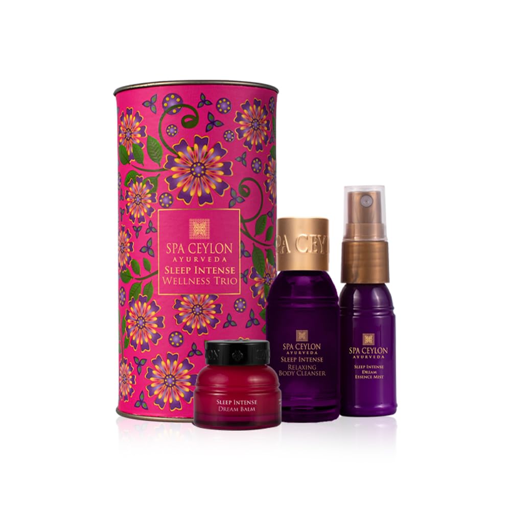 SPA CEYLON Sleep Intense Wellness Trio Set | Intensive Spa Essentials for Deep Rest | Ayurvedic Pampering Kit with Natural Ingredients | Lavender Ylang Ylang | Shower Gel, Body Mist, Balm | Gift set