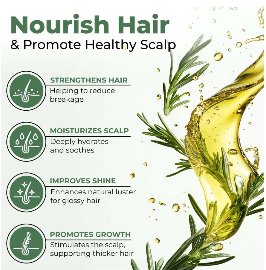 Organic Rosemary Hair Growth Oil with Castor, Jojoba, and Argan Oils – Biotin-Infused Scalp Treatment for Dry, Damaged, and Frizzy Hair – 100ml