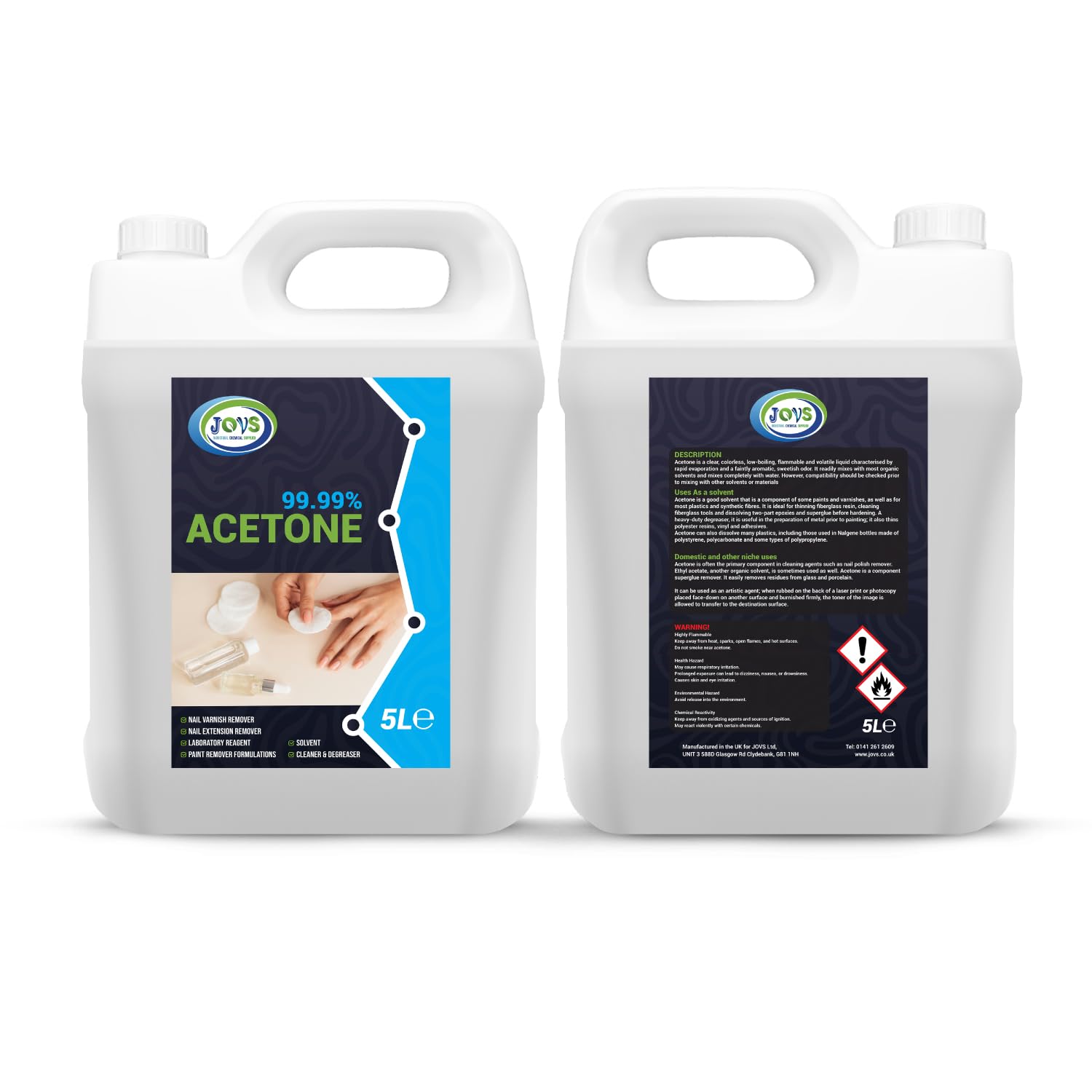 99.99% Pure Acetone 5 Litre | Professional Strength Nail Polish Remover | Acrylic, UV/LED, Nail Glue & Varnish Remover | Salon-Quality, Multi-Purpose Solvent.