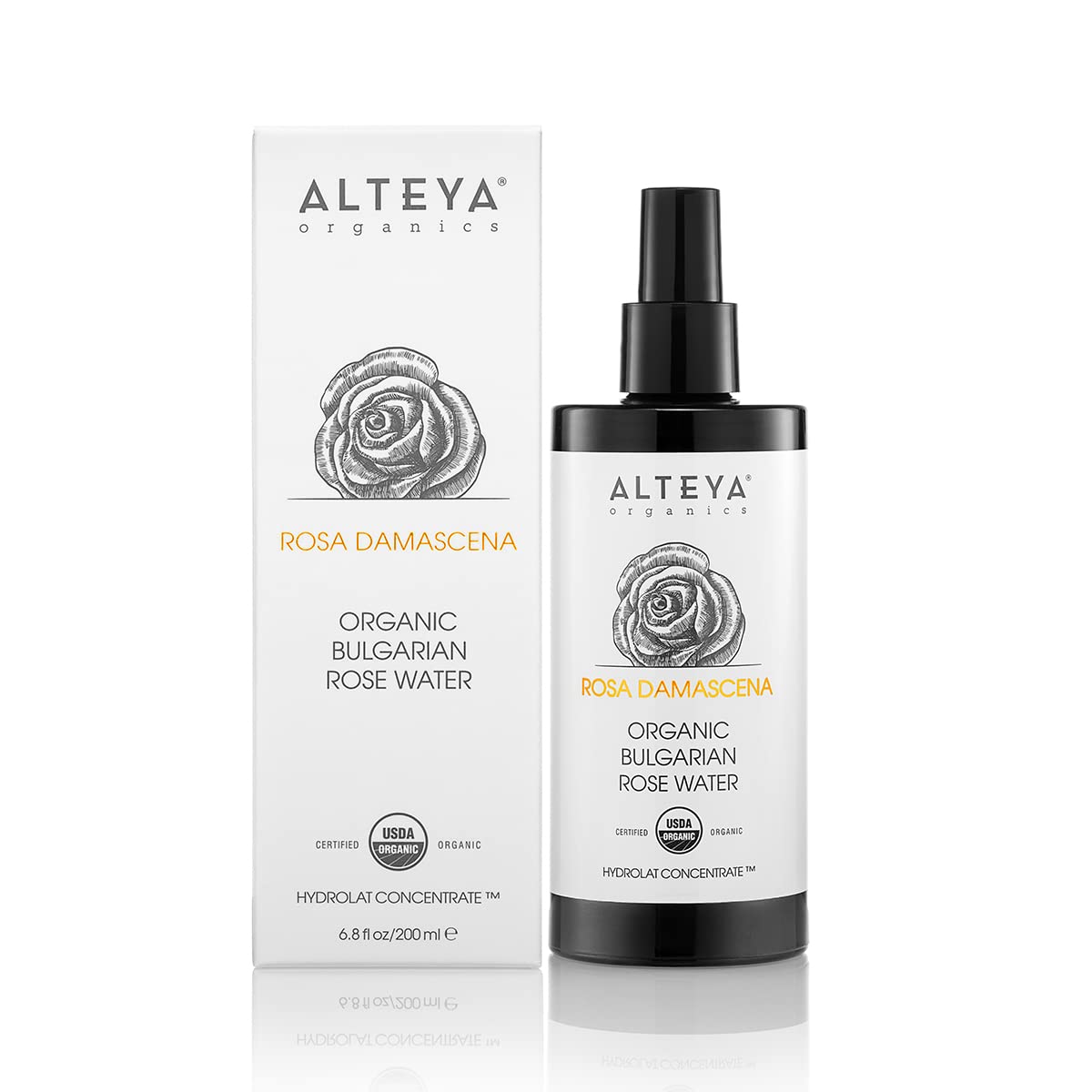 Alteya High-Potency Rose Water USDA Organic Facial Toner, 6000 Roses in a Bottle, 200mL Pure Bulgarian Rosa Damascena Flower Water, Award-Winning Moisturizer in Miron Biophotonic Glass