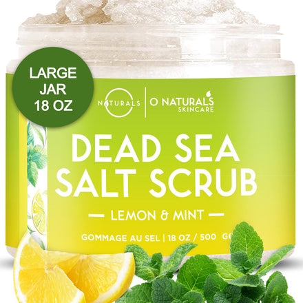 O Naturals Lemon & Mint Dead Sea Salt Scrub. Refreshing All Natural Exfoliator for Face, Hands, Body & Acne. Smooths, Renews & Revives Skin with Argan & Sweet Almond Oil. For Women & Men. 500 gr