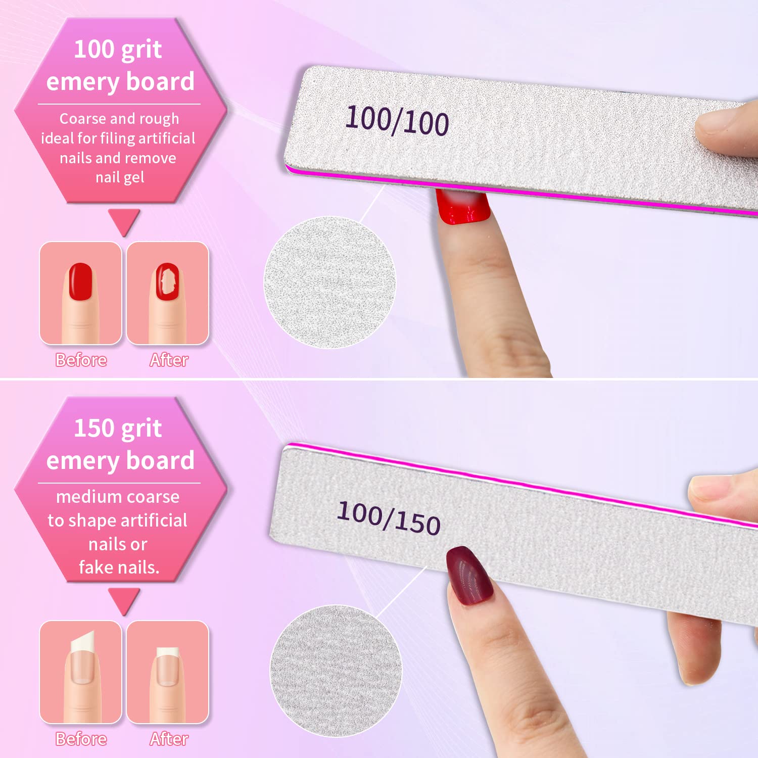 80/80 Grit Professional Nail Files - 25pcs Double Sided Coarse Square Jumbo Nail Files for Acrylic, Gel, Manicure & Pedicure - Premium for Home & Salon