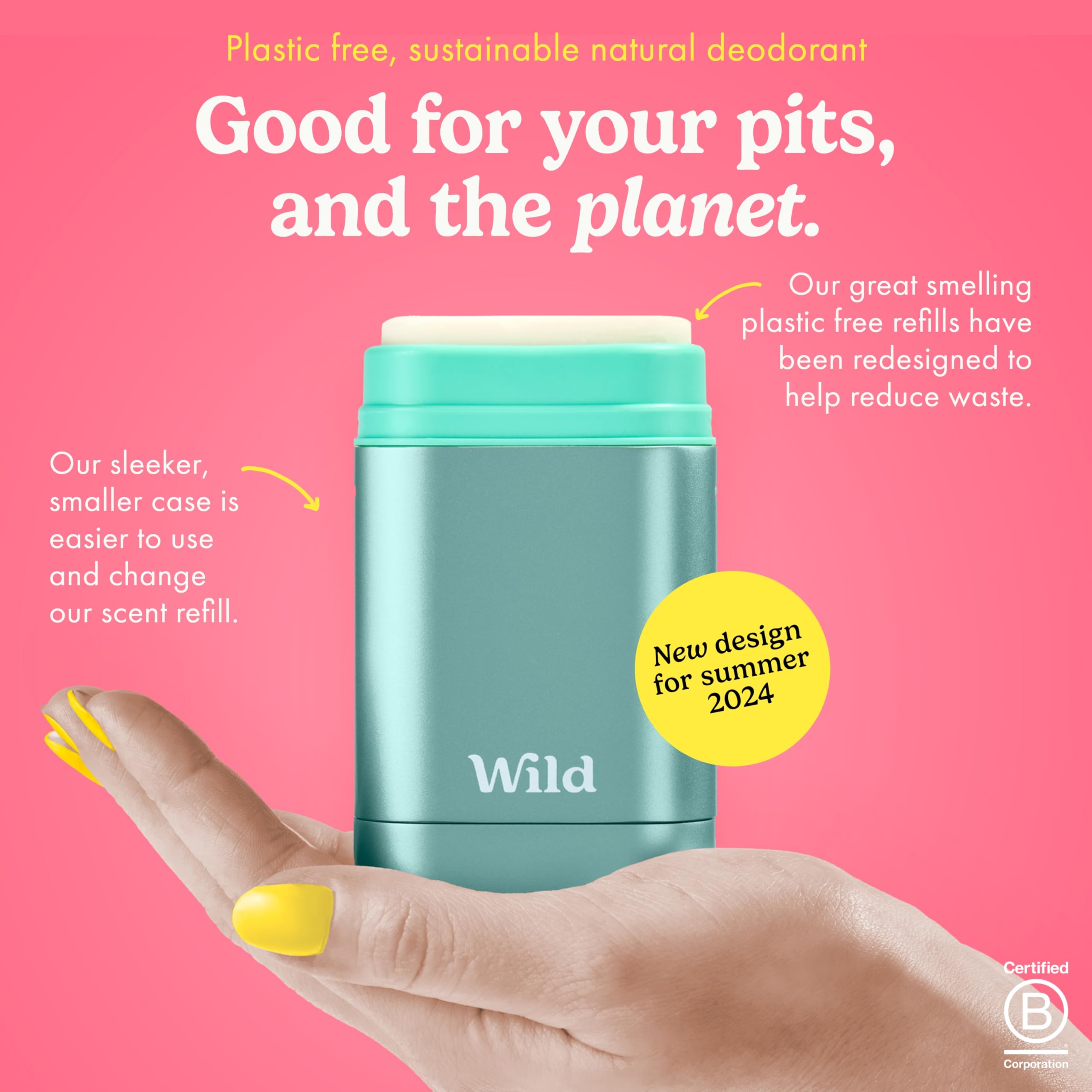 Wild - Natural Refillable Deodorant - Aluminium Free - Aqua Case with 3 x Fresh Cotton & Sea Salt Refill (40g) - Vegan & Eco-Friendly - Long Lasting Protection - Natural Ingredients - Starter Kit