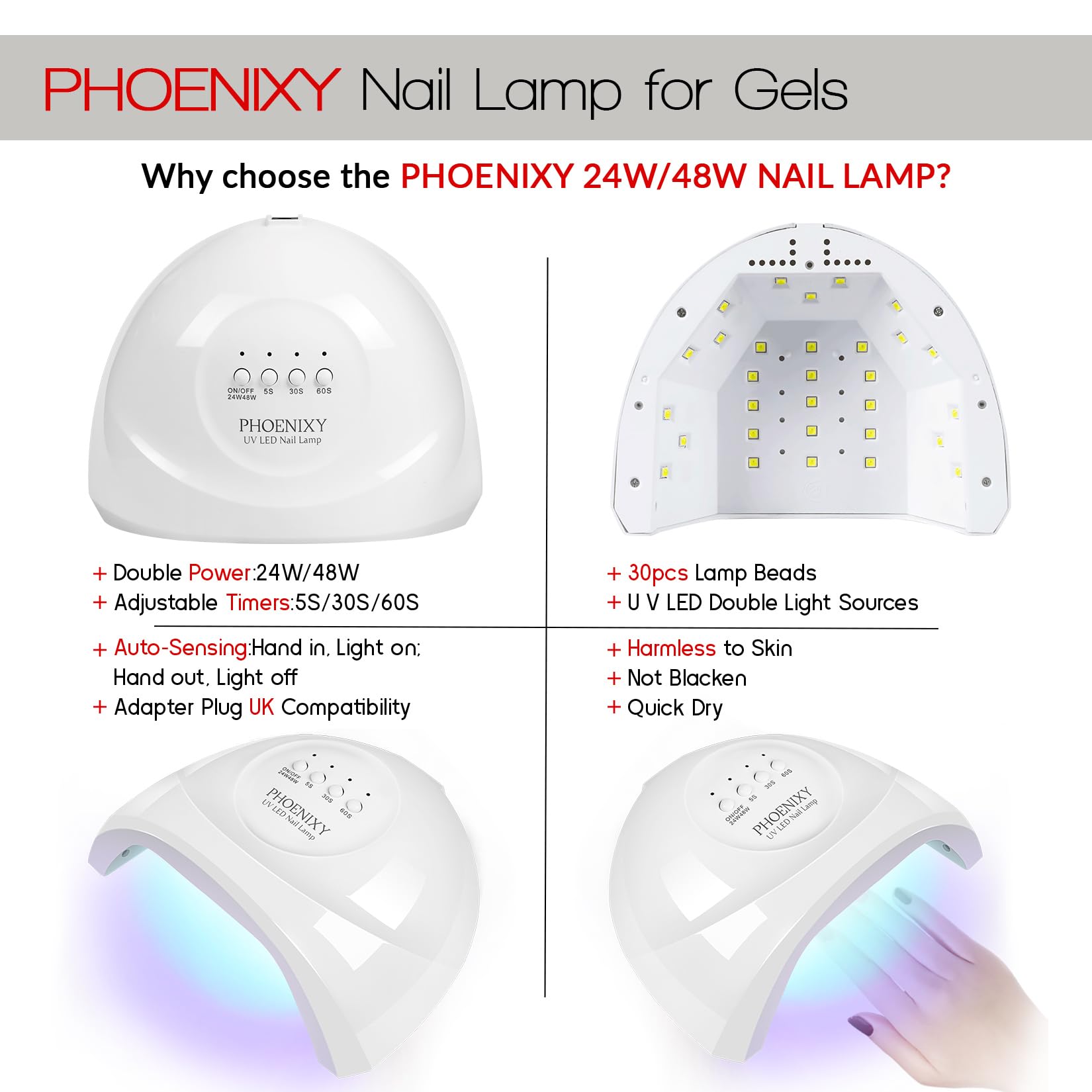 Phoenixy Gel Nail Kit, 48 Effects Gel Nail Polish Set with 48W Manicure Lamp Starter Kit Complete 8ml 16 Colours Nail Polishes Professional Salon Set
