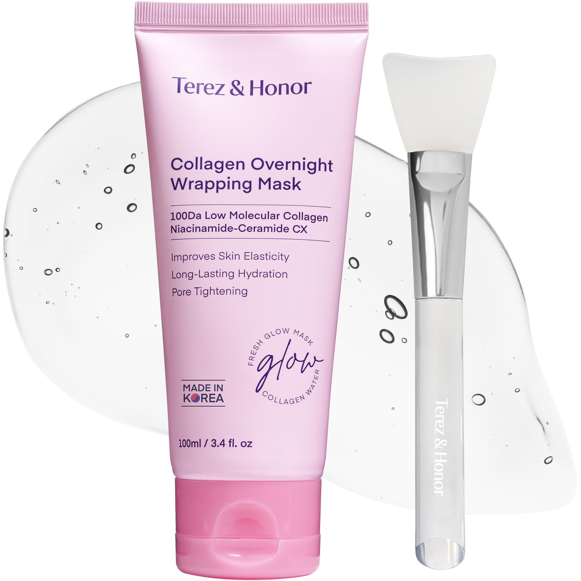 Korean Collagen Night Wrapping Mask: Ultra-Low Molecular 100 Dalton Collagen Peel-Off Mask for Deep Hydration, Elasticity, Sagging & Dull Skin - Glass Skin Glow, 100 mL [Made in Korea]