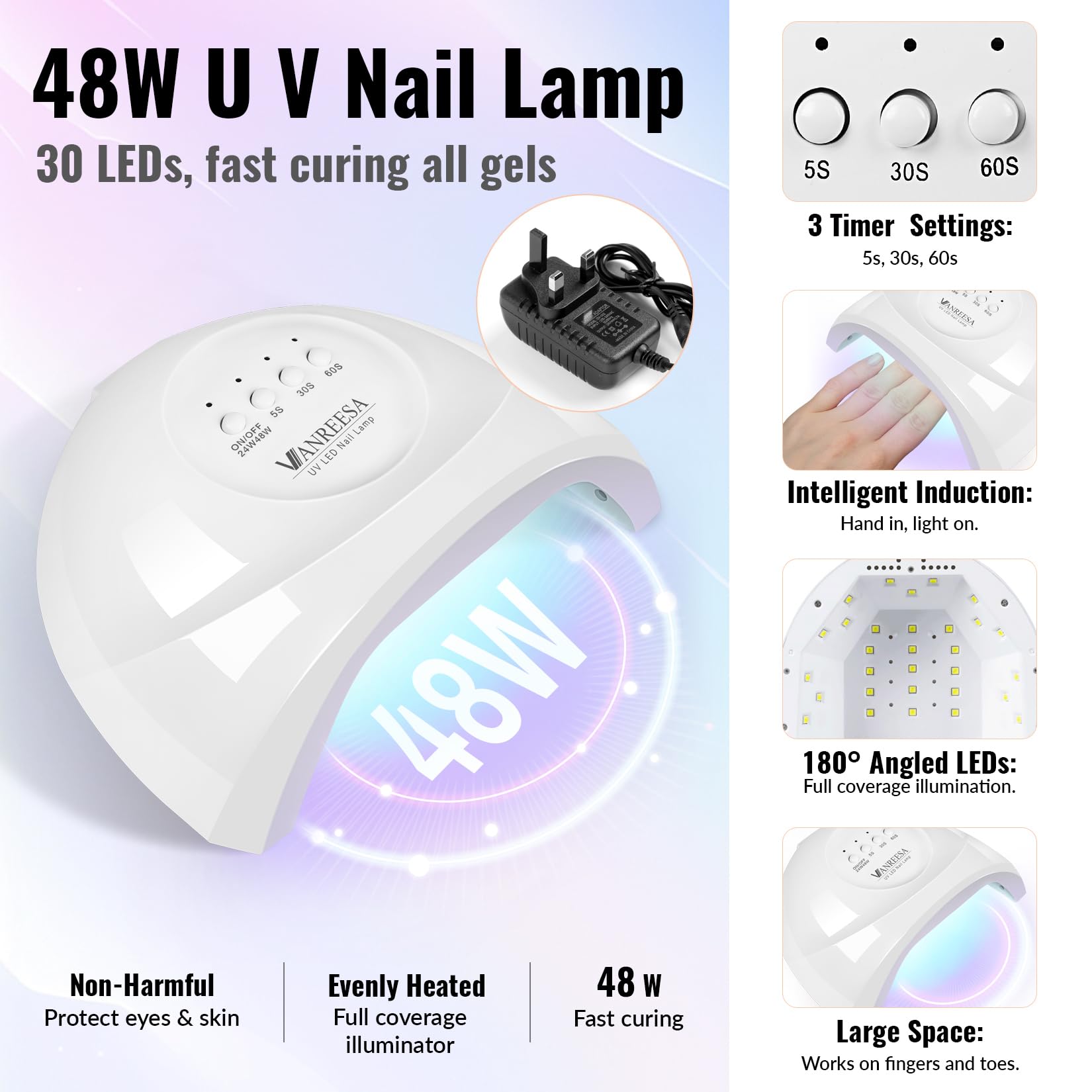VANREESA Gel Nail Polish Set, 77 PCS Gel Nail Kit with 48W U V Lamp Spring Summer Colours White Pink Purple Blue Green U V Nail Polish Set with Manicure Tools Gifts for Women