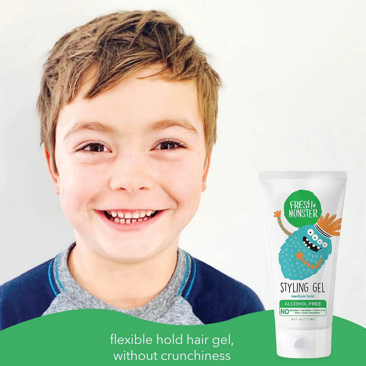 Fresh Monster Natural Hair Gel For Kids & Babies, Alcohol-Free, Toxin-Free, Flexible Medium Hold 6 Ounces