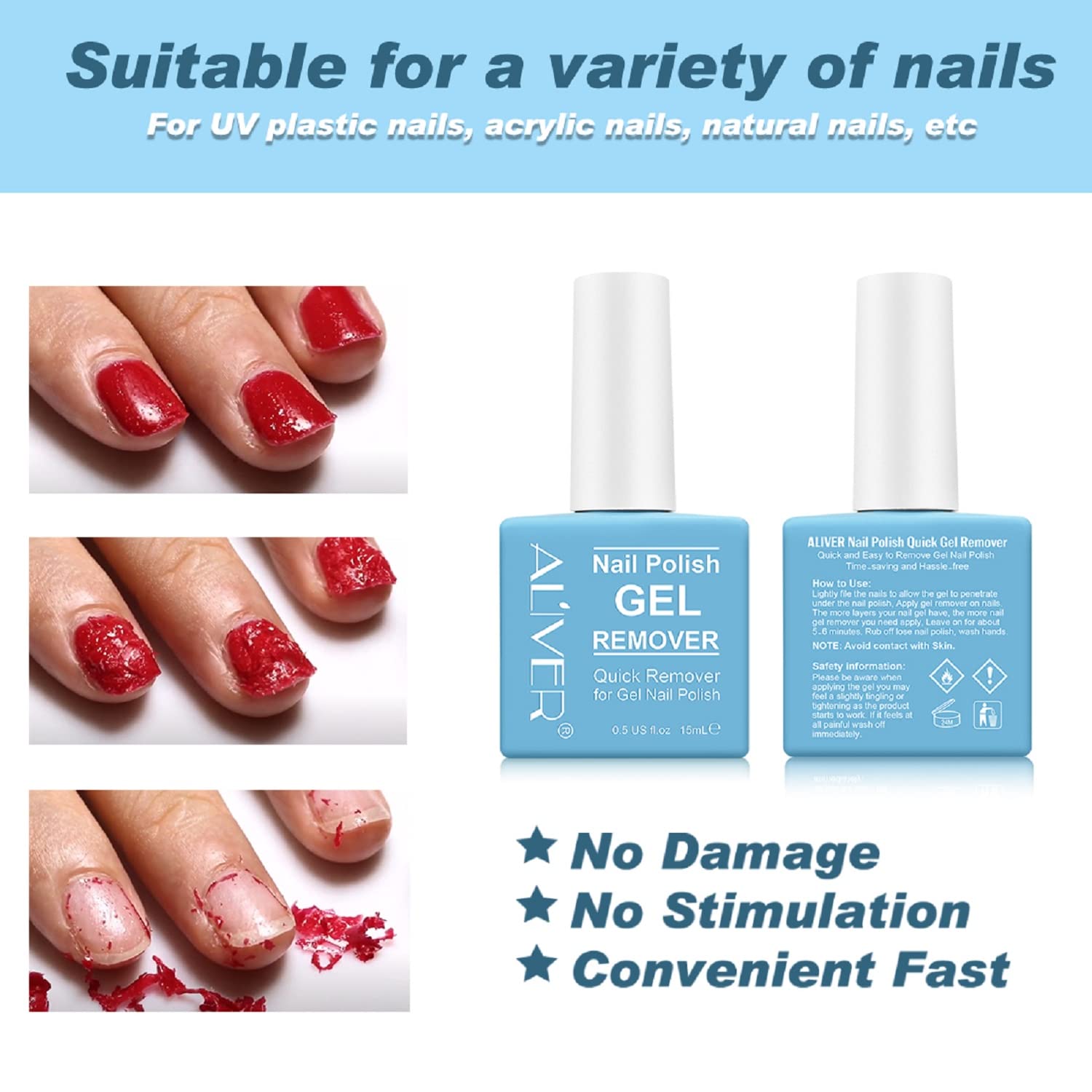 Magic Nail Polish Remover 2 Pack, Remove Gel Nail Polish, Easily Quickly Peel Off In 2-3 Minutes, Professional Removes Soak-Off Gel Nail, Protect Nail, No Need For Foil, Soaking Or Wrapping, 0.5 Fl Oz