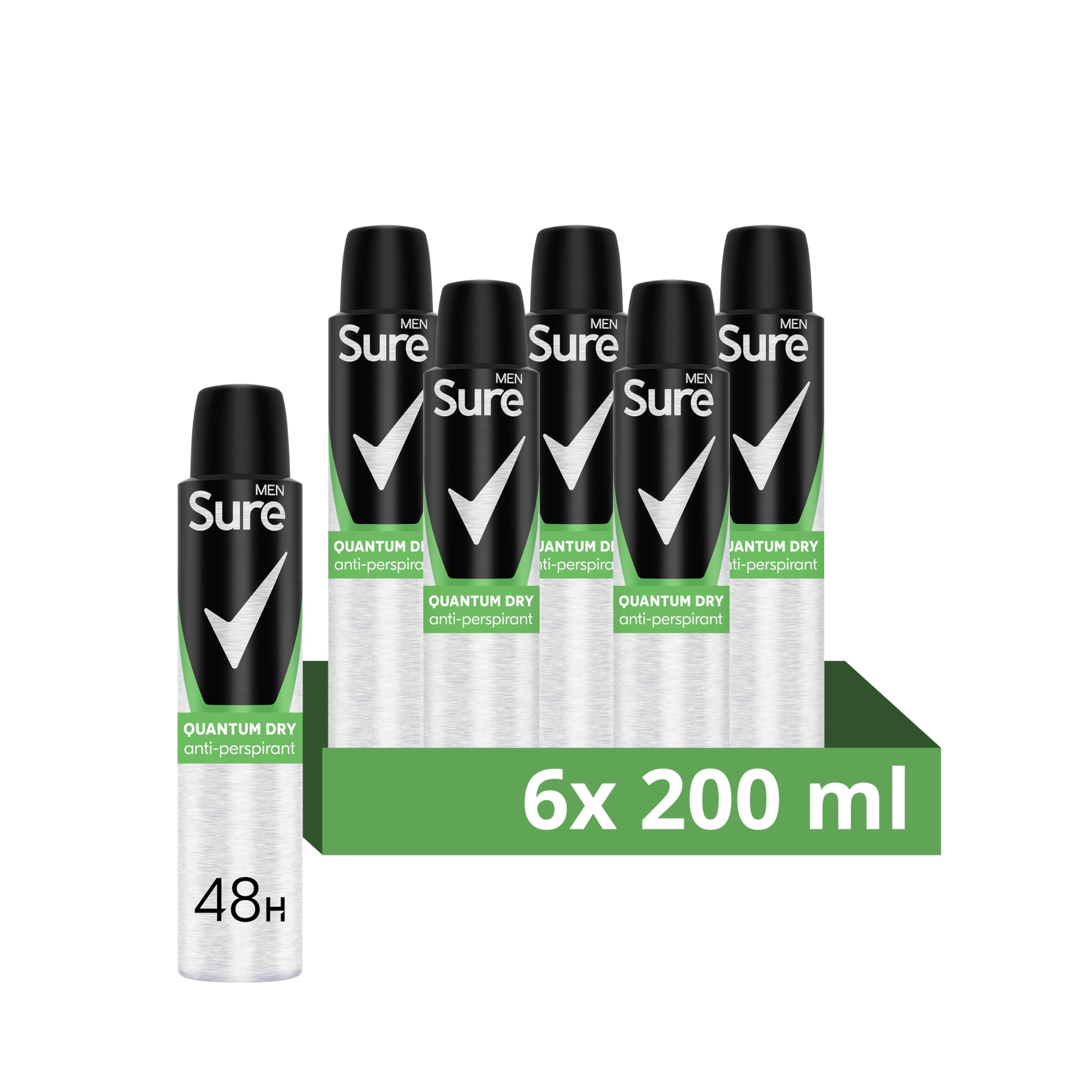 Sure Men Quantum Dry Anti-Perspirant Aerosol deodorant for men for 48-hour sweat and odour protection 6x 200 ml